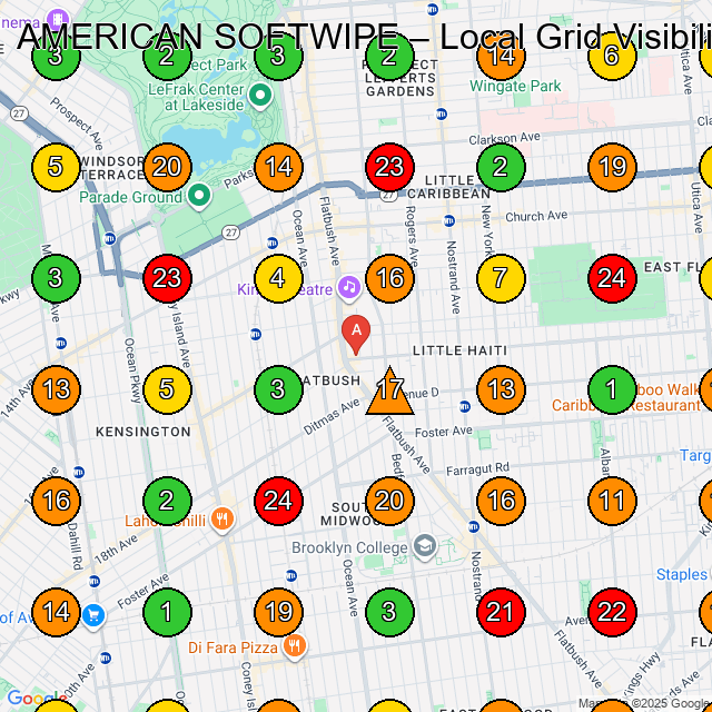 AMERICAN SOFTWIPE Pressure Washing Service GeoGrid ranking map for Brooklyn NY